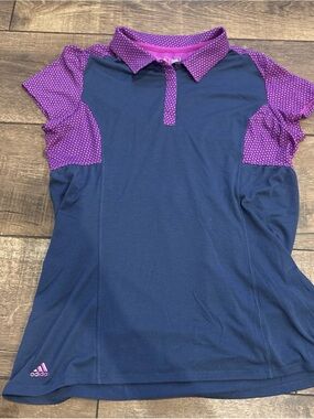 Adidas Geo Golf Womens Polo Pullover Navy Blue And Purple Size Small